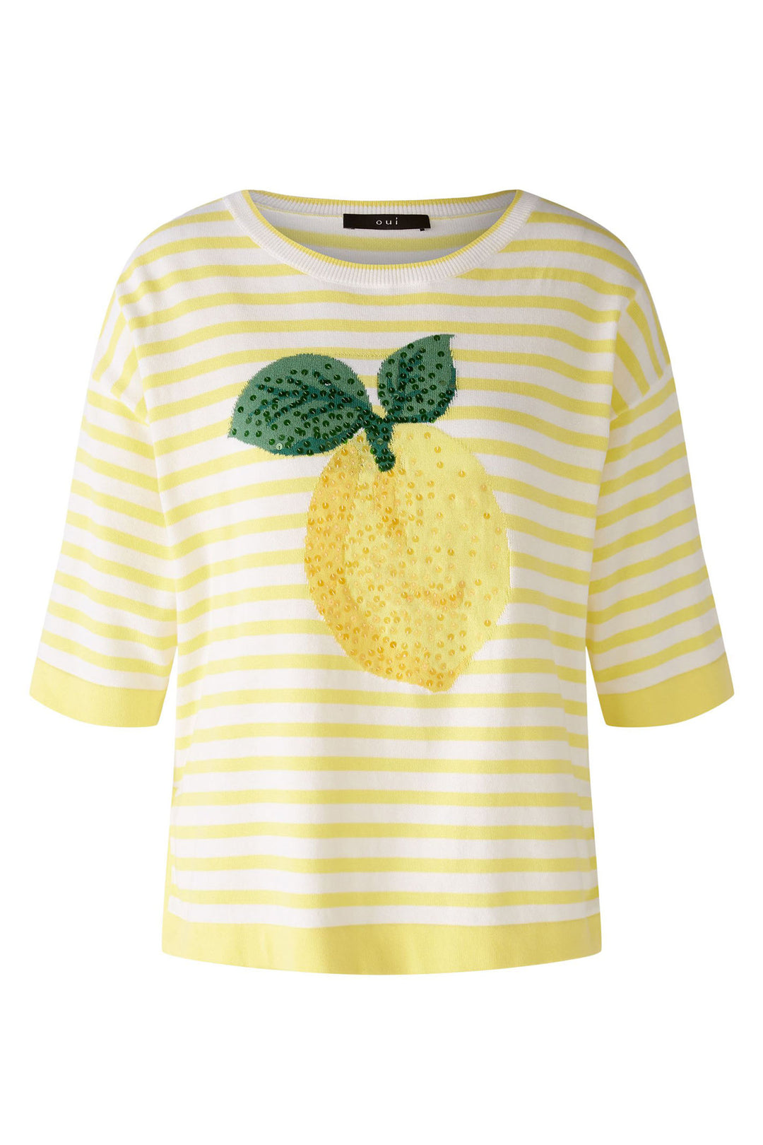 Oui 87474 Yellow White Stripe Sequin Lemon Jumper - Olivia Grace Fashion