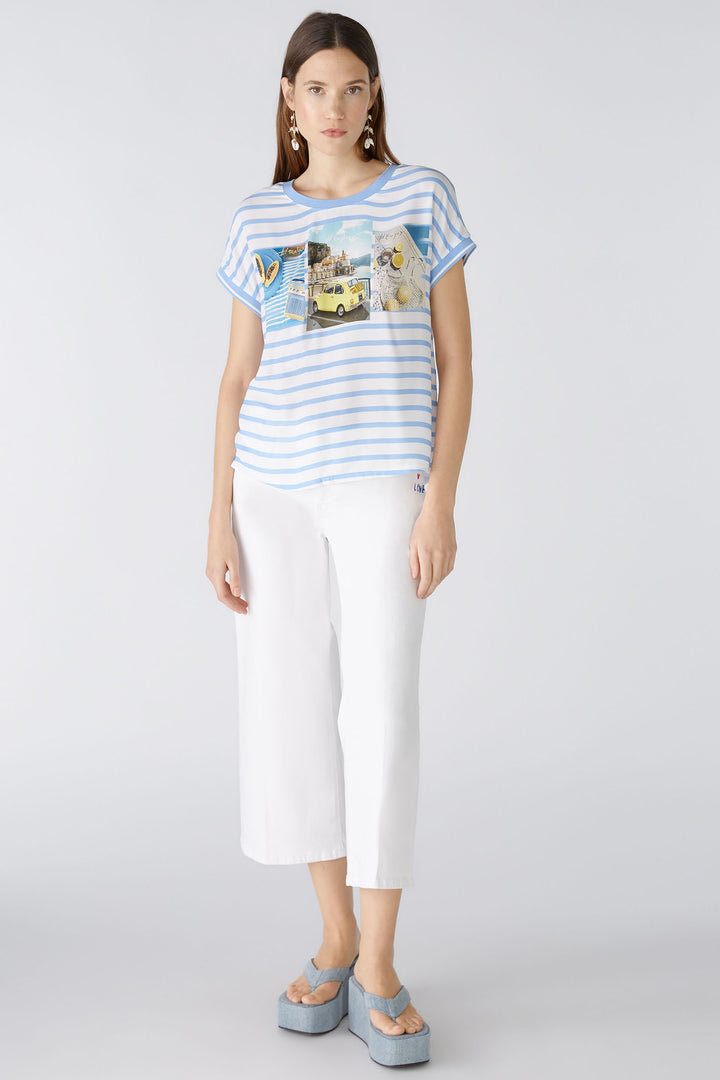 Oui 87504 Blue Offwhite Stripe Summer Roadtrip Print Top - Olivia Grace Fashion