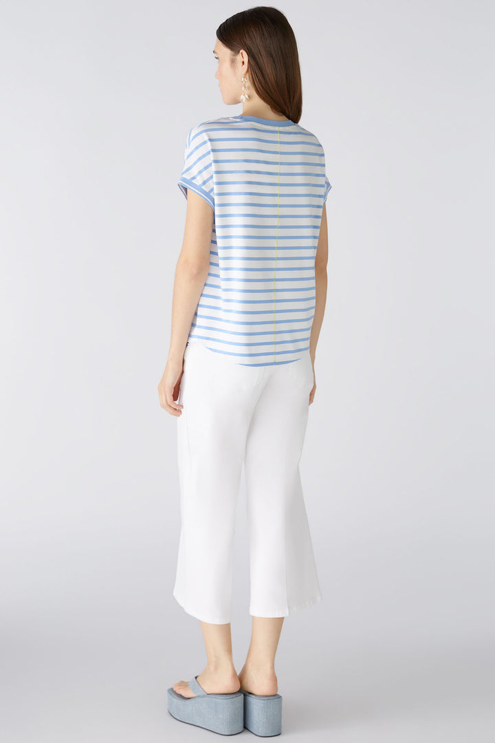 Oui 87504 Blue Offwhite Stripe Summer Roadtrip Print Top - Olivia Grace Fashion