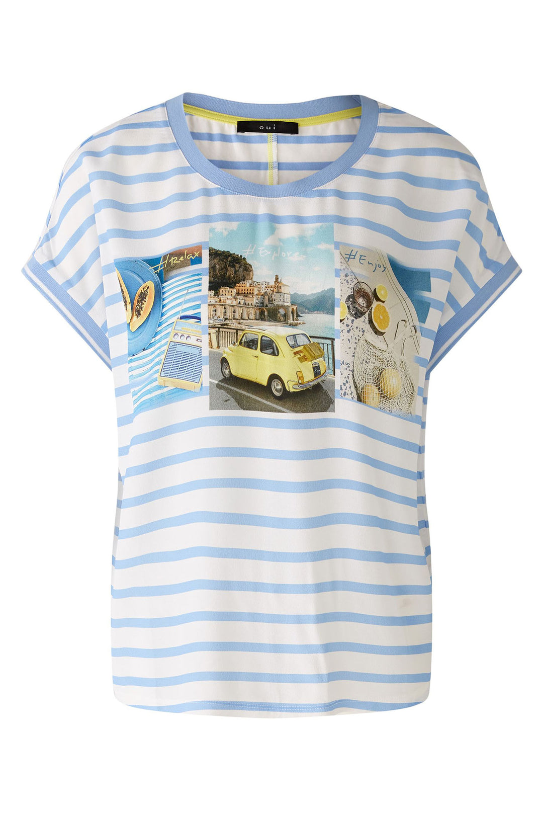 Oui 87504 Blue Offwhite Stripe Summer Roadtrip Print Top - Olivia Grace Fashion