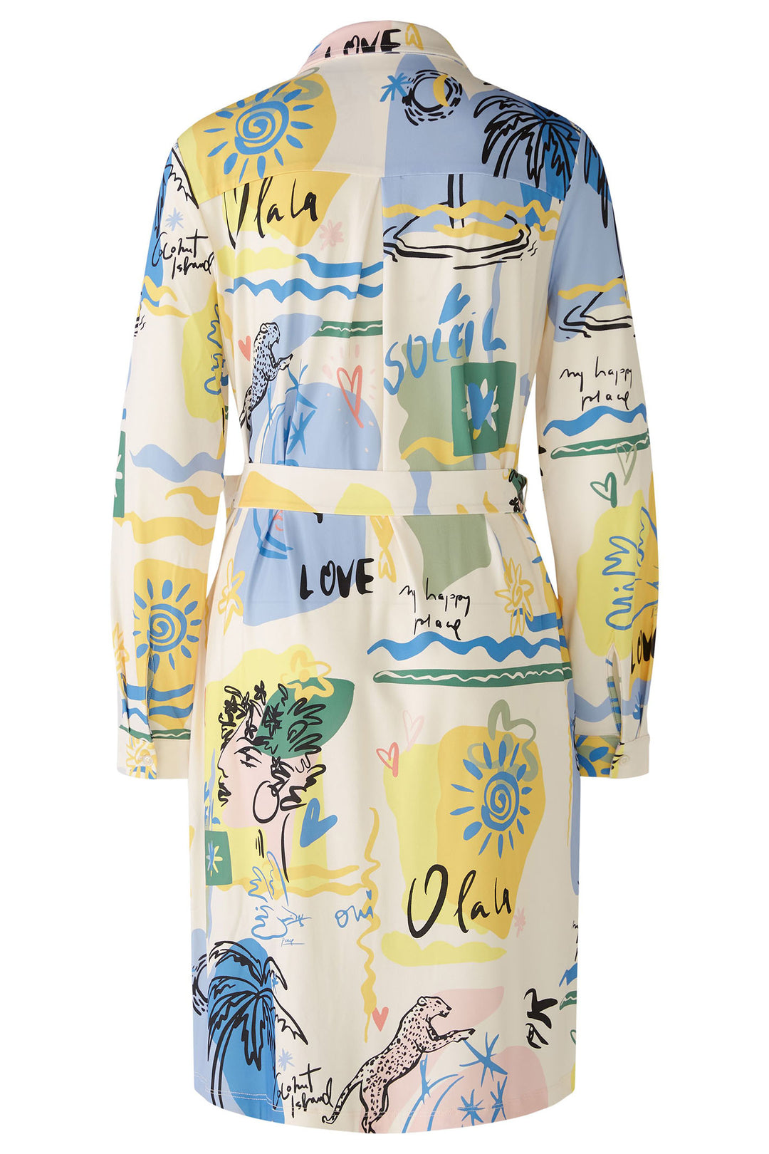 Oui 87556 Yellow Blue Summer Love Print Shirt Dress - Olivia Grace Fashion