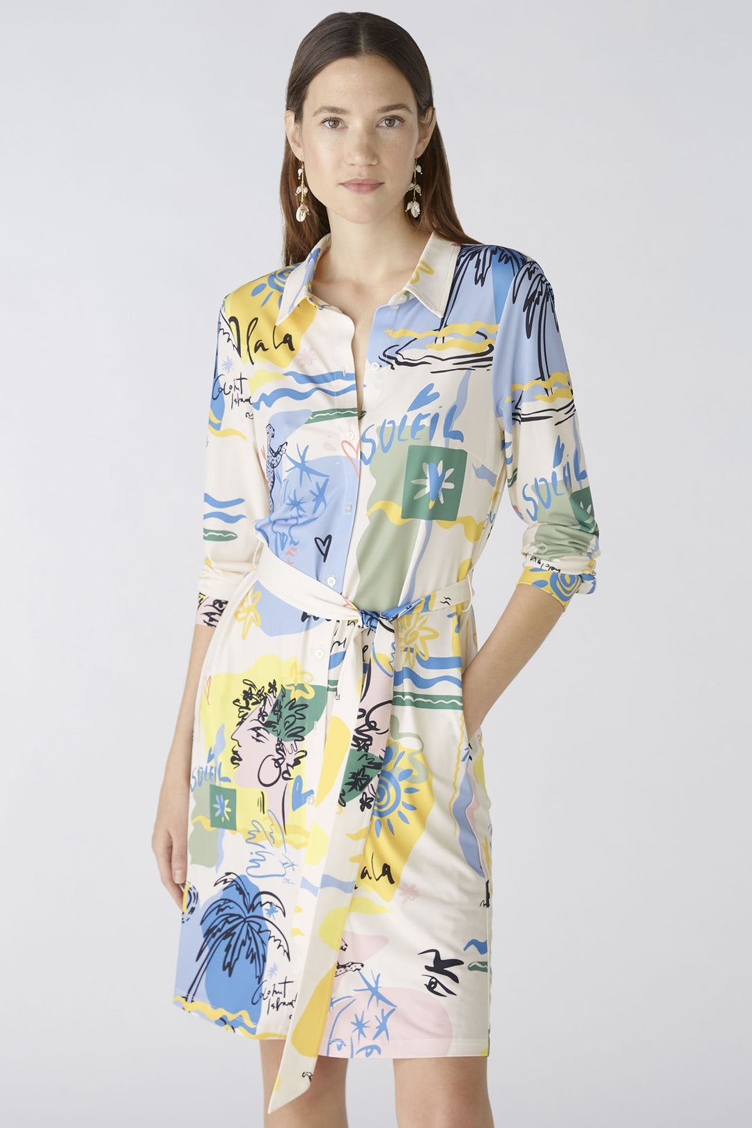 Oui 87556 Yellow Blue Summer Love Print Shirt Dress - Olivoia Grace Fashion