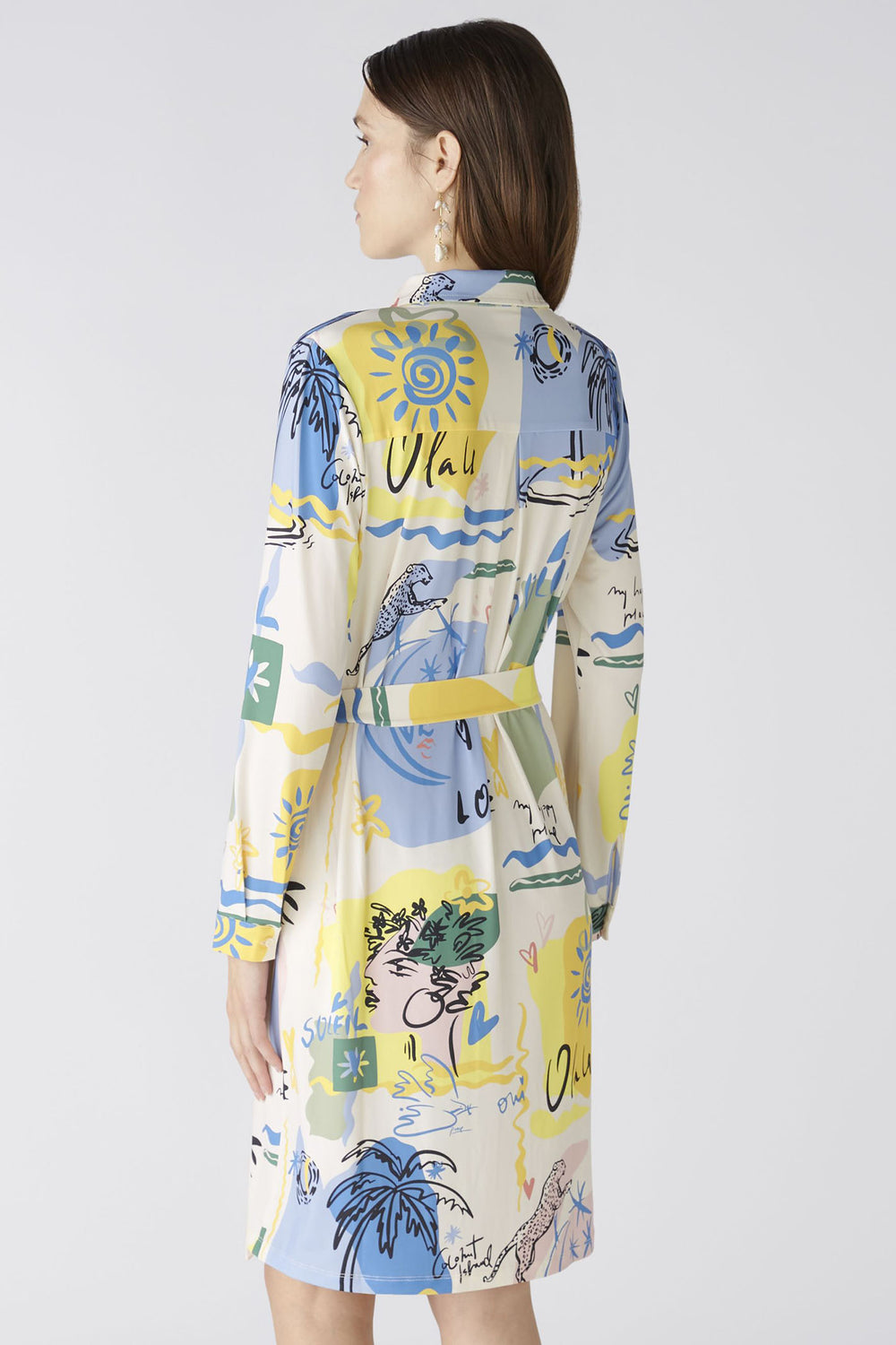 Oui 87556 Yellow Blue Summer Love Print Shirt Dress - Olivoia Grace Fashion