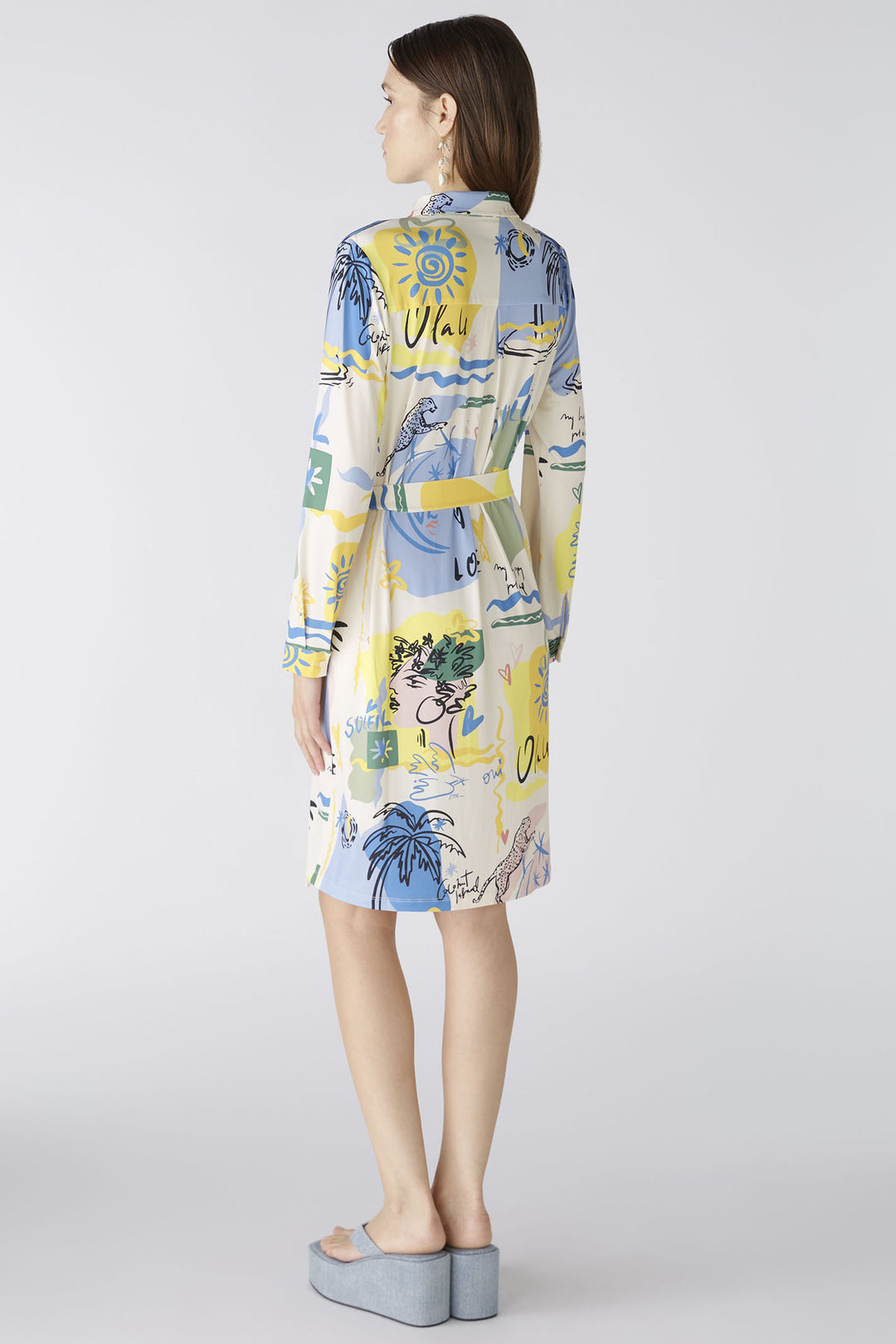 Oui 87556 Yellow Blue Summer Love Print Shirt Dress - Olivoia Grace Fashion