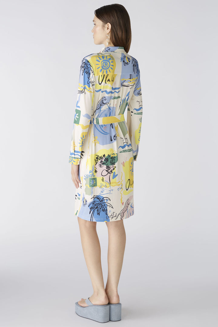Oui 87556 Yellow Blue Summer Love Print Shirt Dress - Olivoia Grace Fashion