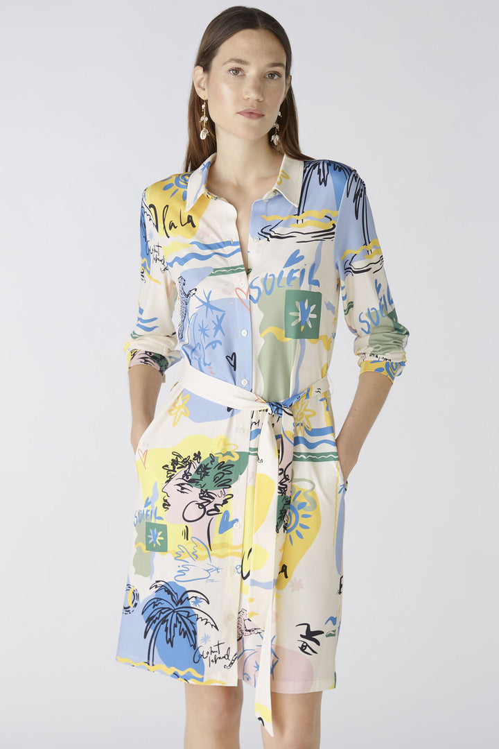 Oui 87556 Yellow Blue Summer Love Print Shirt Dress - Olivoia Grace Fashion