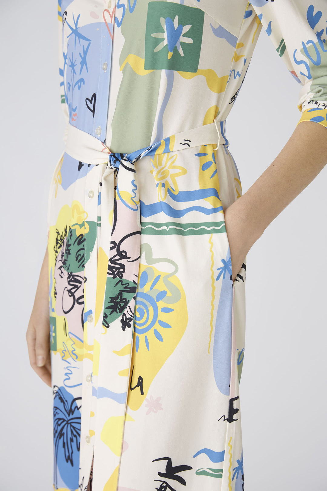 Oui 87556 Yellow Blue Summer Love Print Shirt Dress - Olivoia Grace Fashion