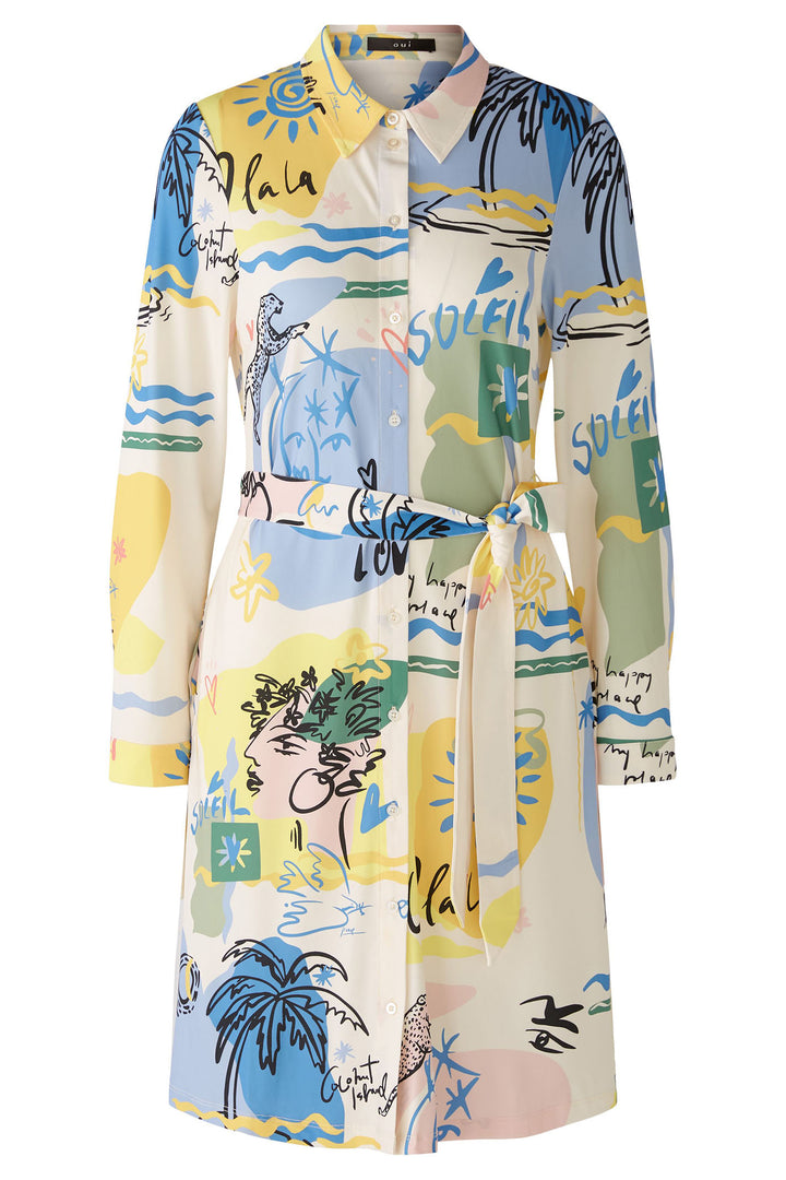 Oui 87556 Yellow Blue Summer Love Print Shirt Dress - Olivia Grace Fashion