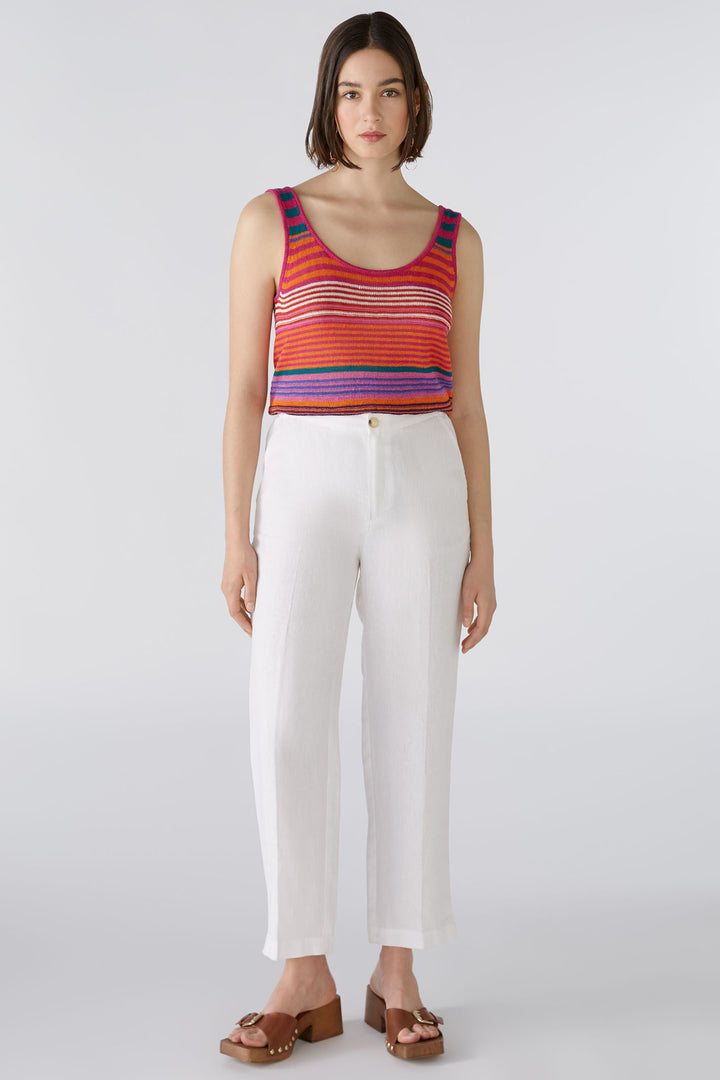 Oui 87573 White Linen Trousers - Olivia Grace Fashion