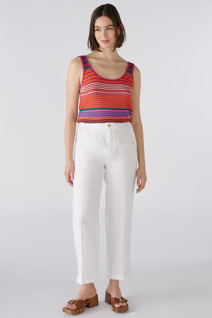Oui 87573 White Linen Trousers - Olivia Grace Fashion