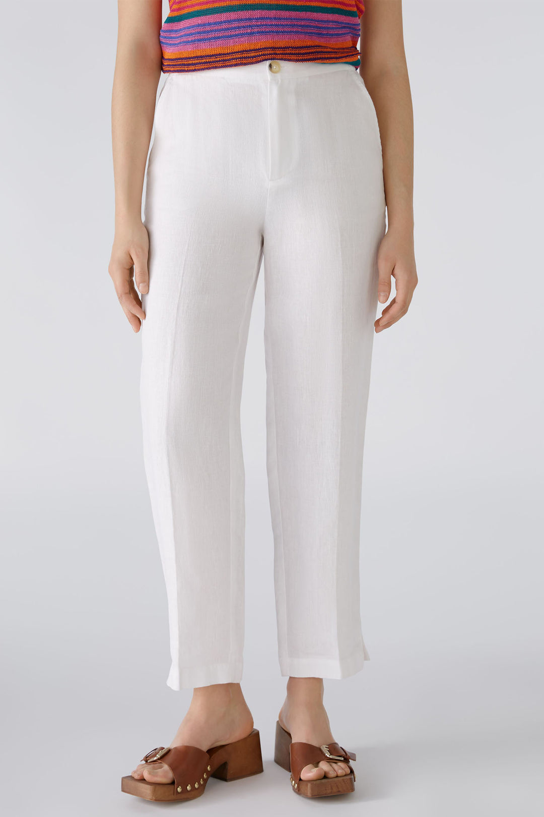 Oui 87573 White Linen Trousers - Olivia Grace Fashion