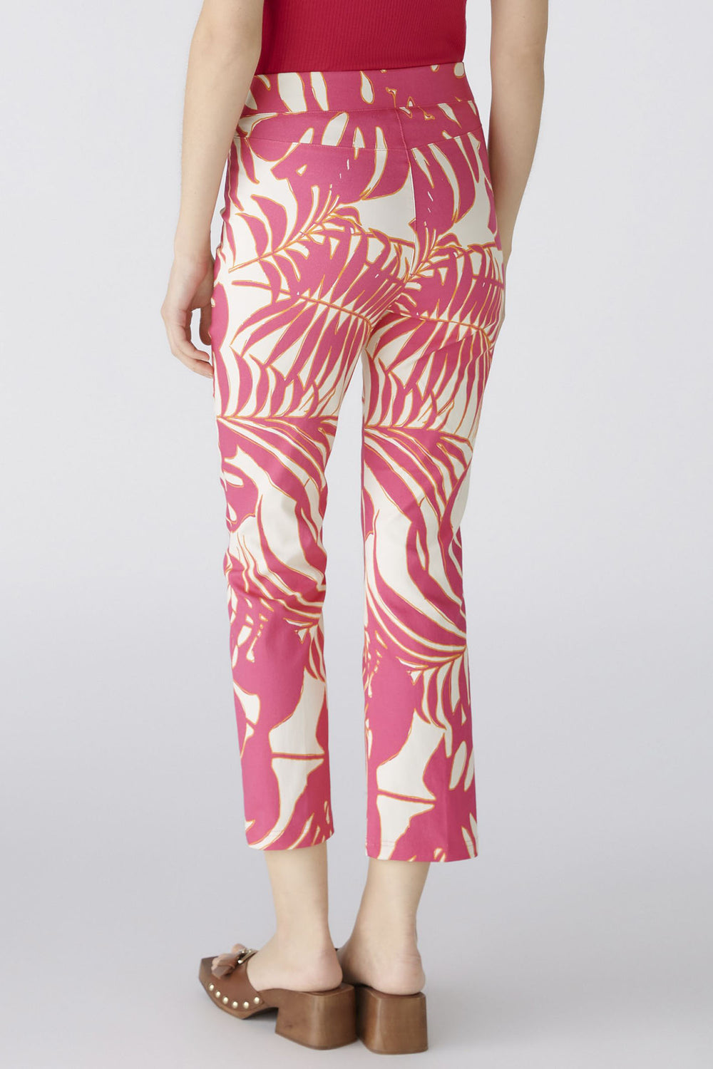 Oui 87578 Pink White Palm Print Pull-On Trousers - Olivia Grace Fashion