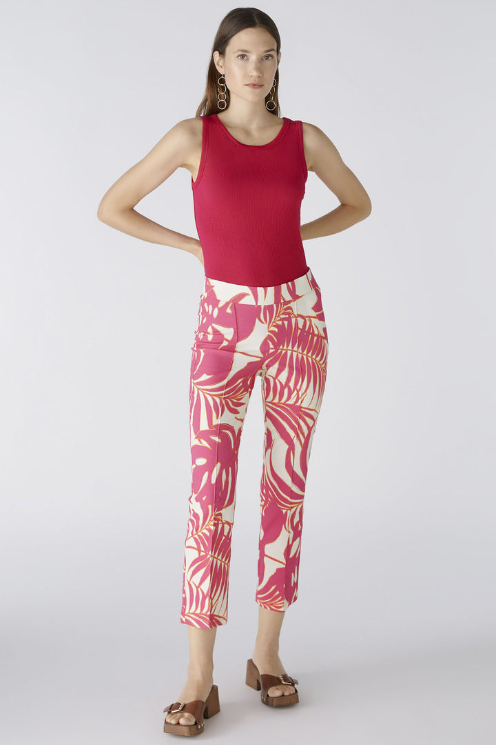 Oui 87578 Pink White Palm Print Pull-On Trousers - Olivia Grace Fashion