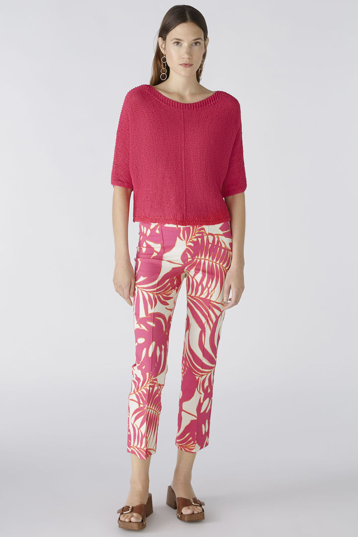 Oui 87578 Pink White Palm Print Pull-On Trousers - Olivia Grace Fashion
