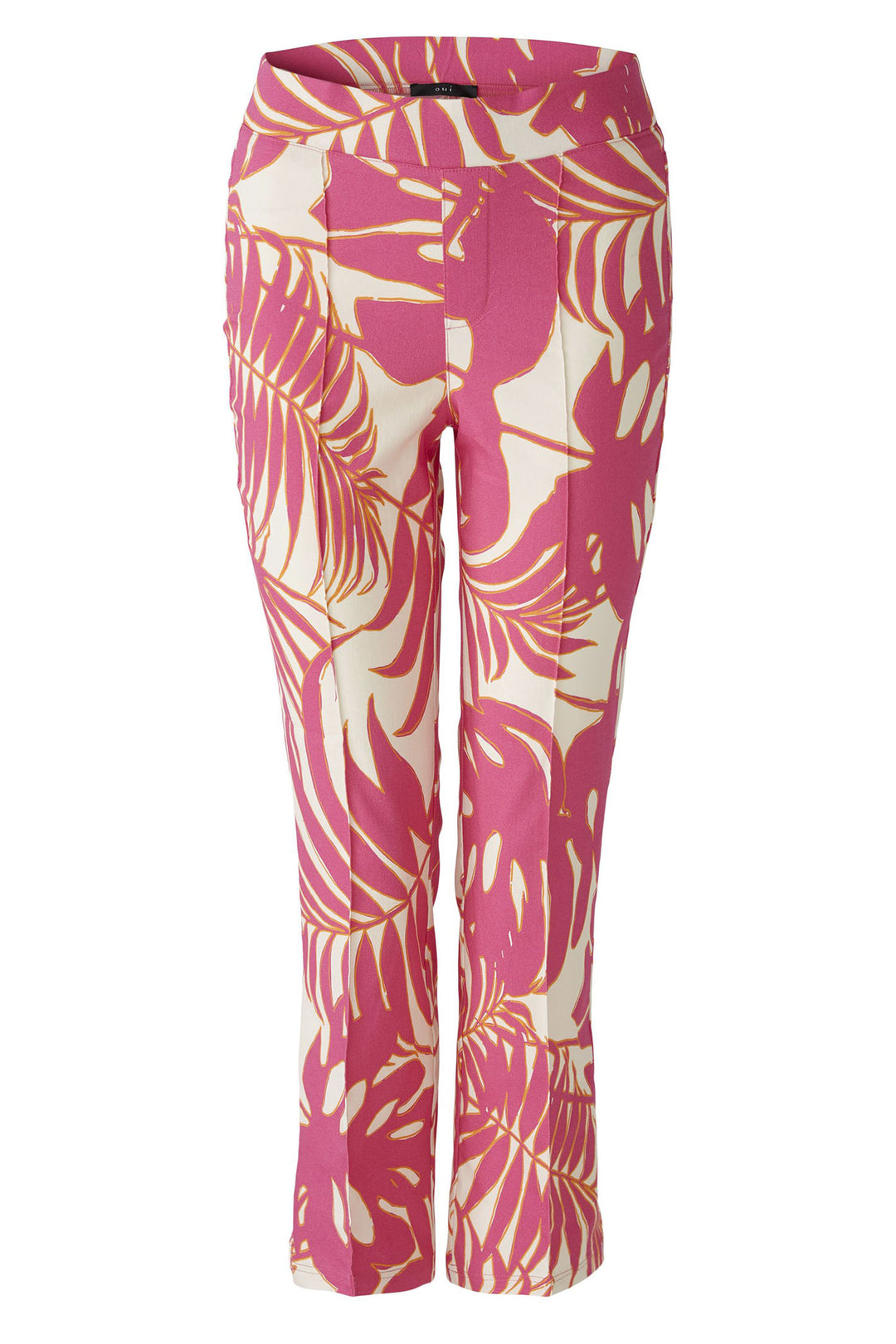 Oui 87578 Pink White Palm Print Pull-On Trousers - Olivia Grace Fashion