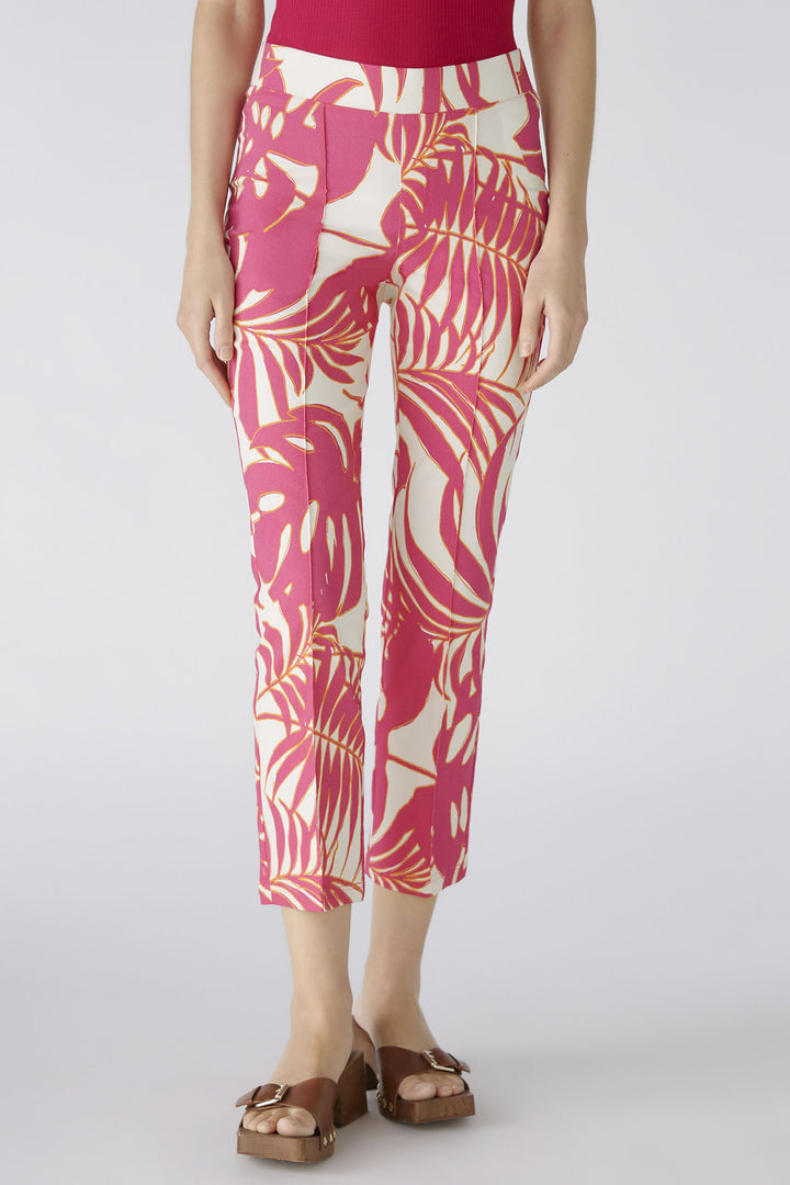 Oui 87578 Pink White Palm Print Pull-On Trousers - Olivia Grace Fashion