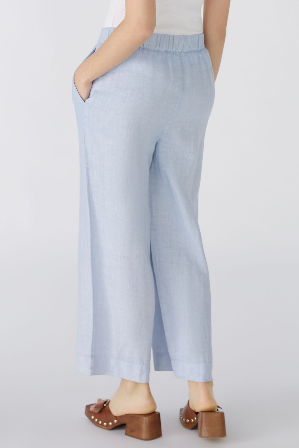 Oui 87581 Light Blue Culotte Wide Leg Pull-On Trousers - Olivia Grace Fashion