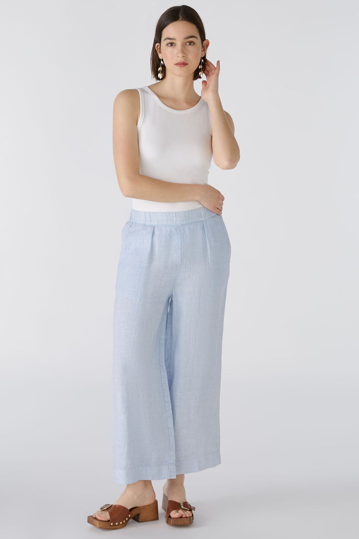 Oui 87581 Light Blue Culotte Wide Leg Pull-On Trousers - Olivia Grace Fashion