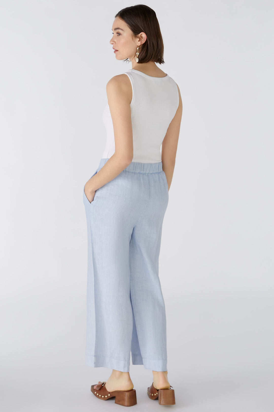 Oui 87581 Light Blue Culotte Wide Leg Pull-On Trousers - Olivia Grace Fashion