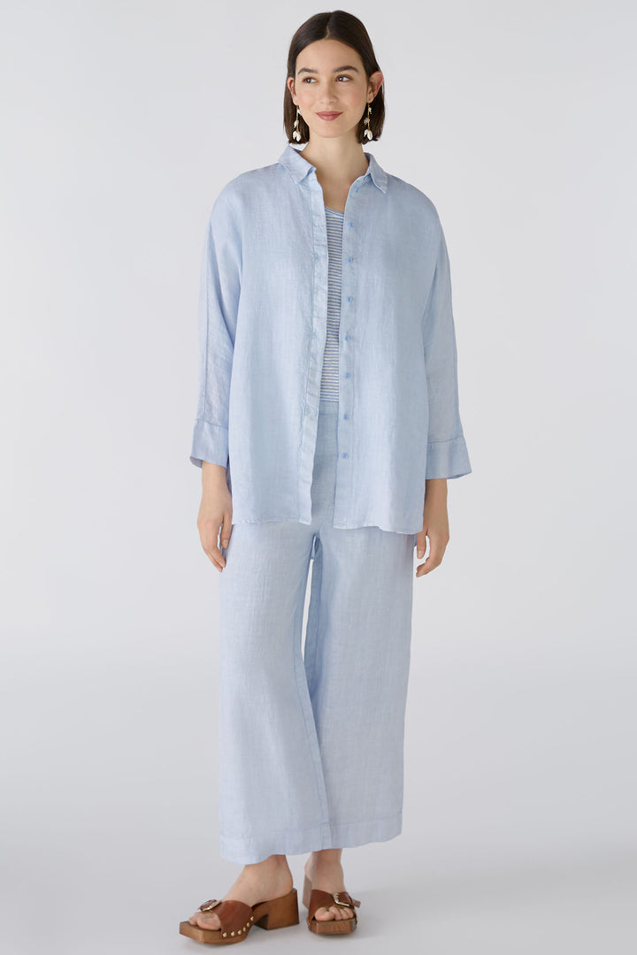 Oui 87581 Light Blue Culotte Wide Leg Pull-On Trousers - Olivia Grace Fashion