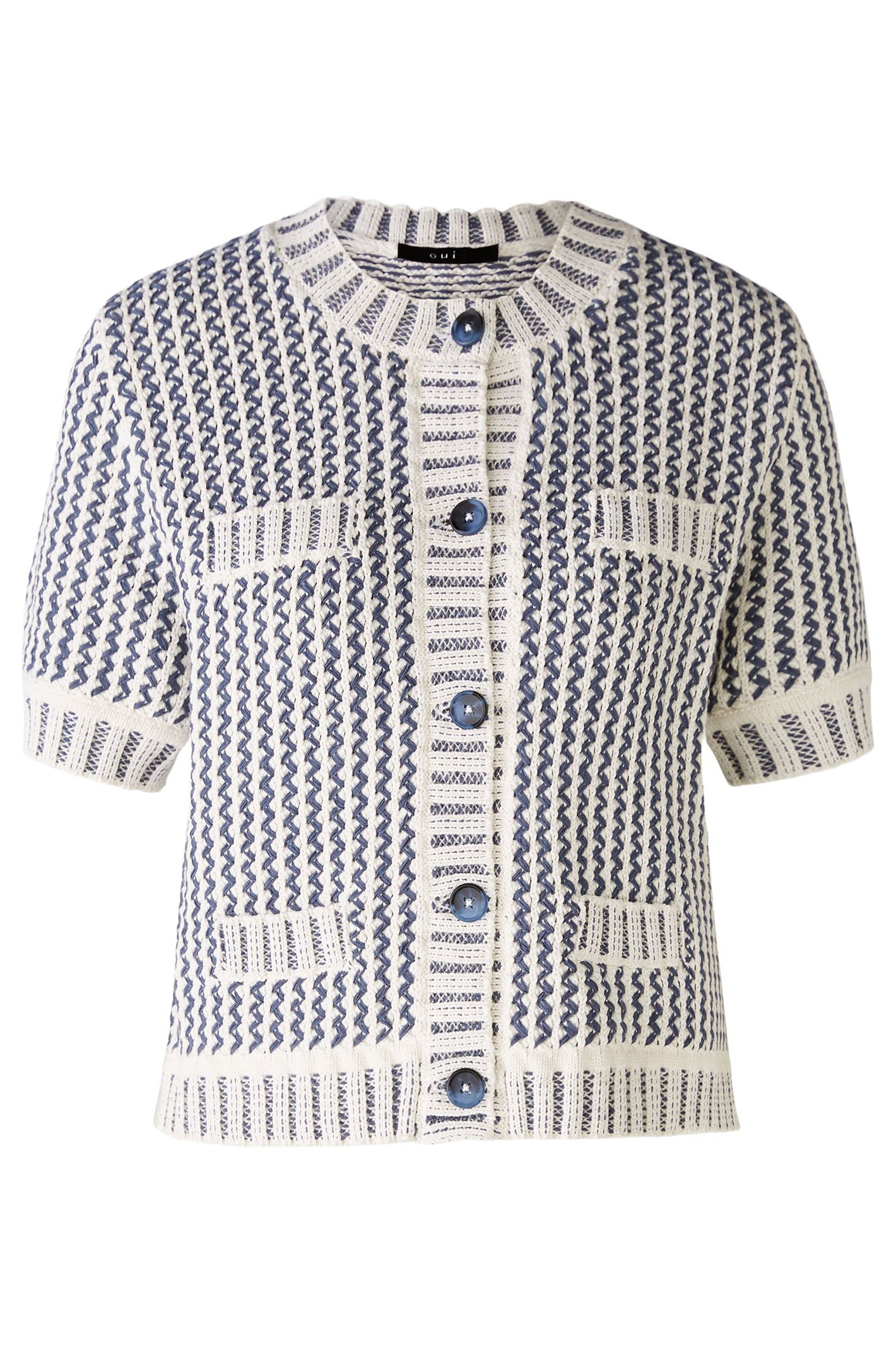 Oui Women's Cardigan In Black And White Stripes 90616 Col 0109