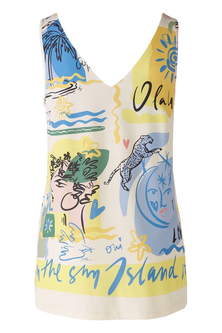Oui 88013 Yellow Blue Summer Love Print Sleeveless Vest Top - Olivia Grace Fashion
