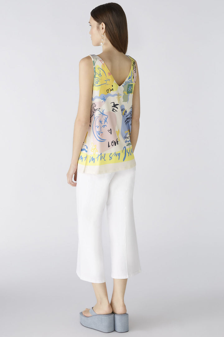 Oui 88013 Yellow Blue Summer Love Print Sleeveless Vest Top - Olivia Grace Fashion