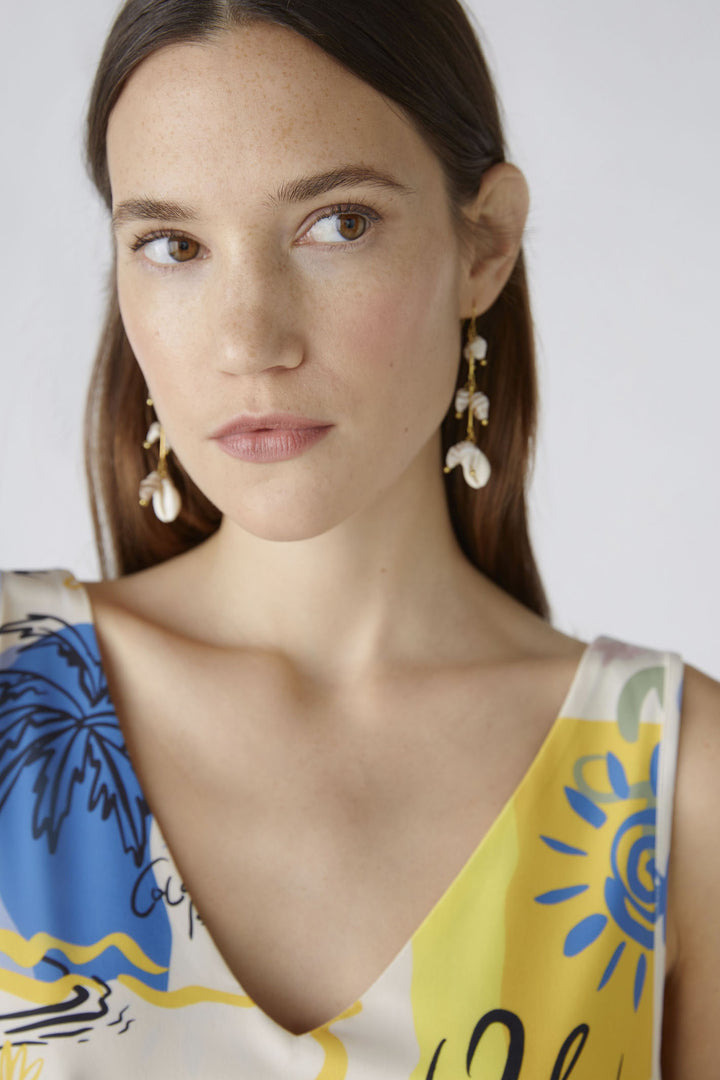 Oui 88013 Yellow Blue Summer Love Print Sleeveless Vest Top - Olivia Grace Fashion