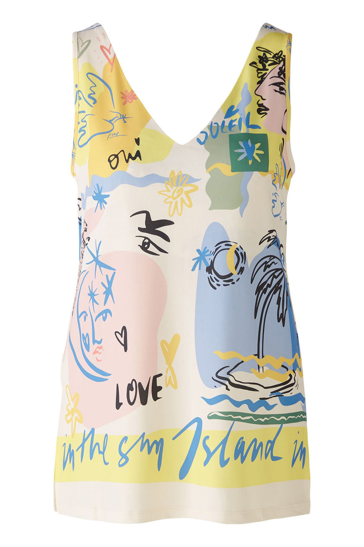Oui 88013 Yellow Blue Summer Love Print Sleeveless Vest Top - Olivia Grace Fashion