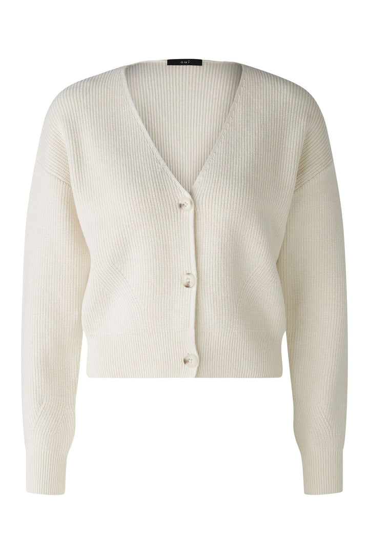 Oui 88198 Off White Ribbed Cardigan - Olivia Grace Fashion