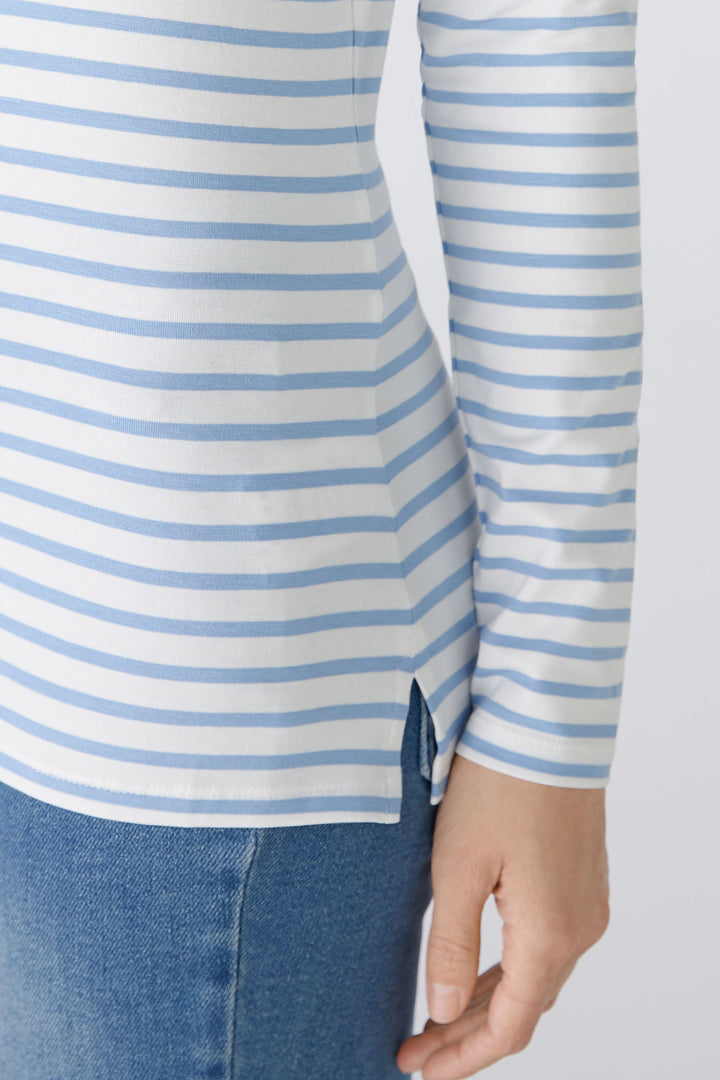 Oui 88220 White & Blue Striped Round Neck Long Sleeve Top - Olivia Grace Fashion