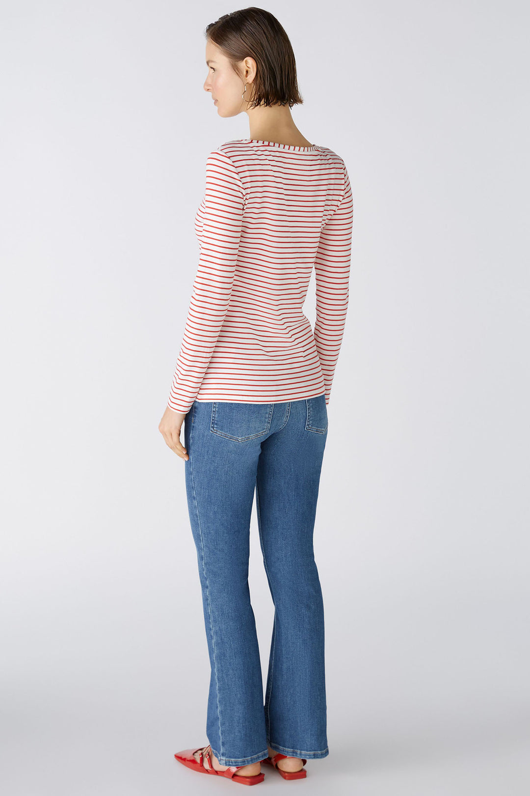 Oui 88220 White Red Sumiko Striped Long Sleeve Top - Olivia Grace Fashion