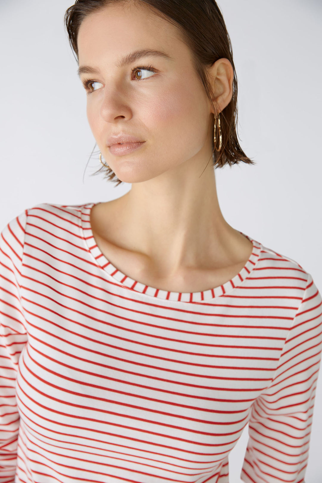 Oui 88220 White Red Sumiko Striped Long Sleeve Top - Olivia Grace Fashion