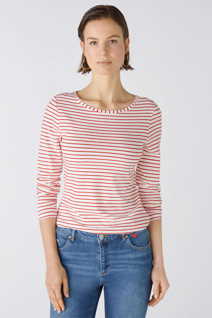 Oui 88220 White Red Sumiko Striped Long Sleeve Top - Olivia Grace Fashion