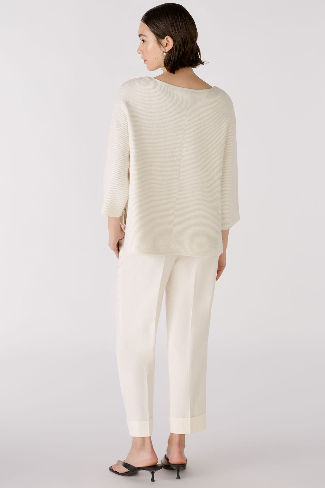 Oui 88240 Off White Wide Sequin Neck Jumper - Olivia Grace Fashion