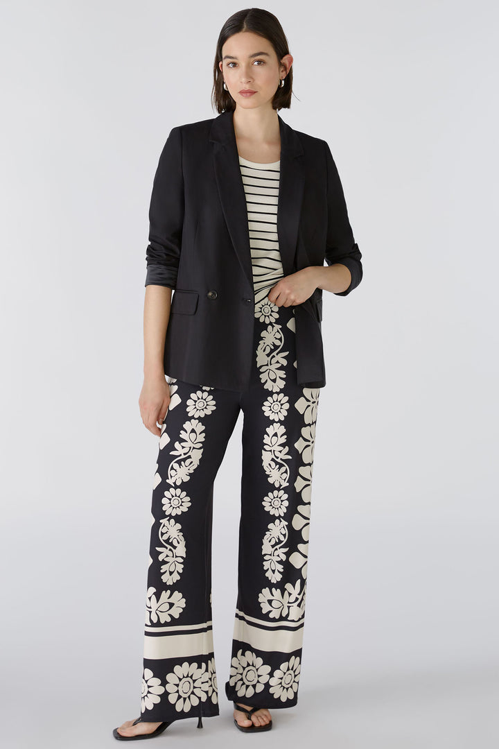 Oui 88258 Black Camel Marlene Block Flower Print Pull-On Trousers - Olivia Grace Fashion