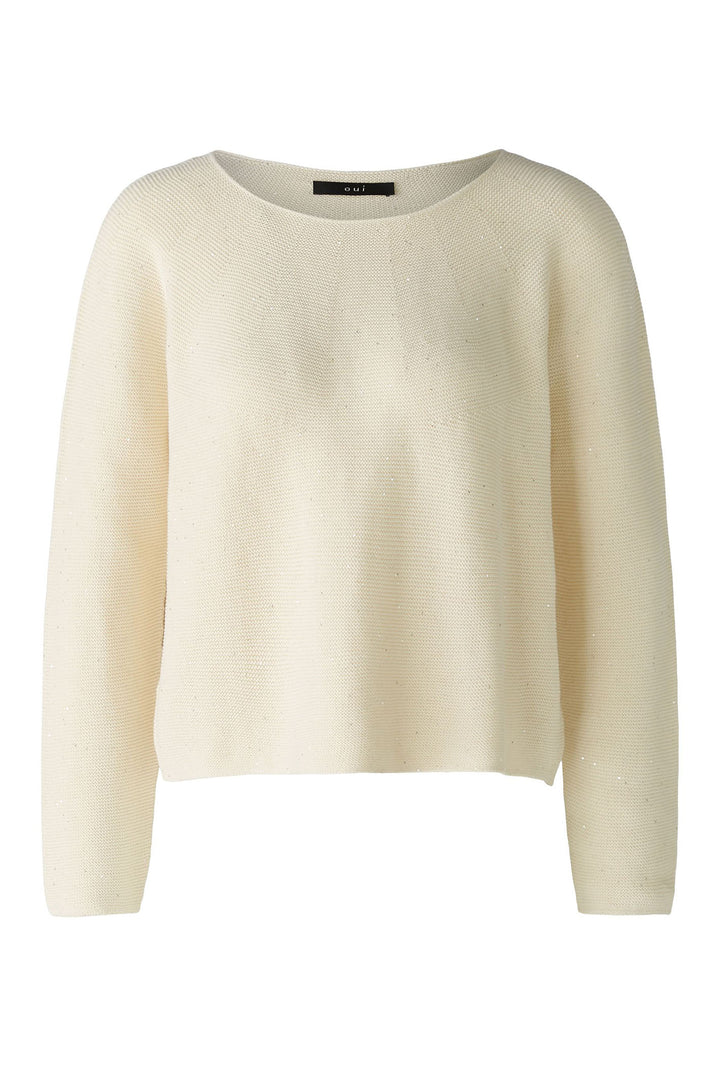 Oui 88287 Off White Wide Neck Sequin Jumper - Olivia Grace Fashion