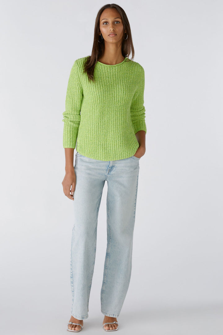 Oui 88325 Naolin Light Green Ribbed Shirt Hem Style Jumper - Olivia Grace Fashion