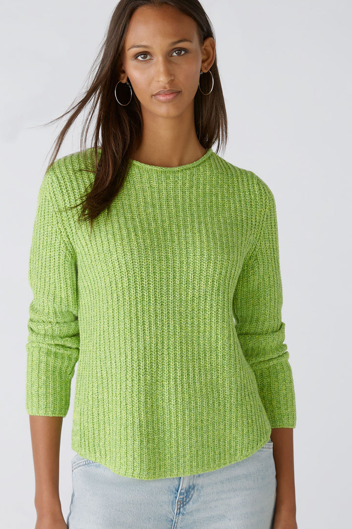 Oui 88325 Naolin Light Green Ribbed Shirt Hem Style Jumper - Olivia Grace Fashion