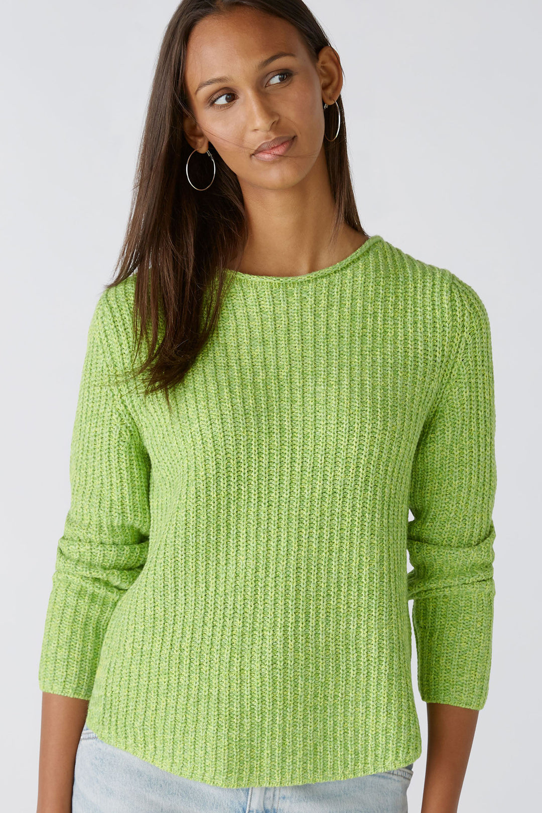 Oui 88325 Naolin Light Green Ribbed Shirt Hem Style Jumper - Olivia Grace Fashion