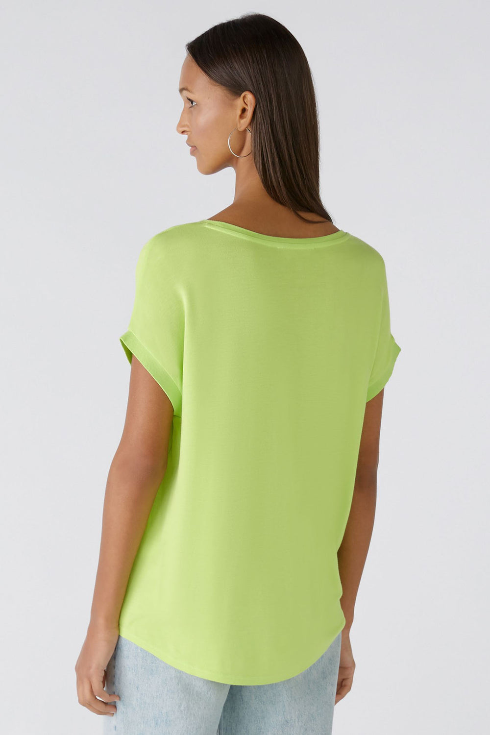 Oui 88335 Ayano Tender Shoot Green Short Sleeve Wide Neck Top - Olivia Grace Fashion