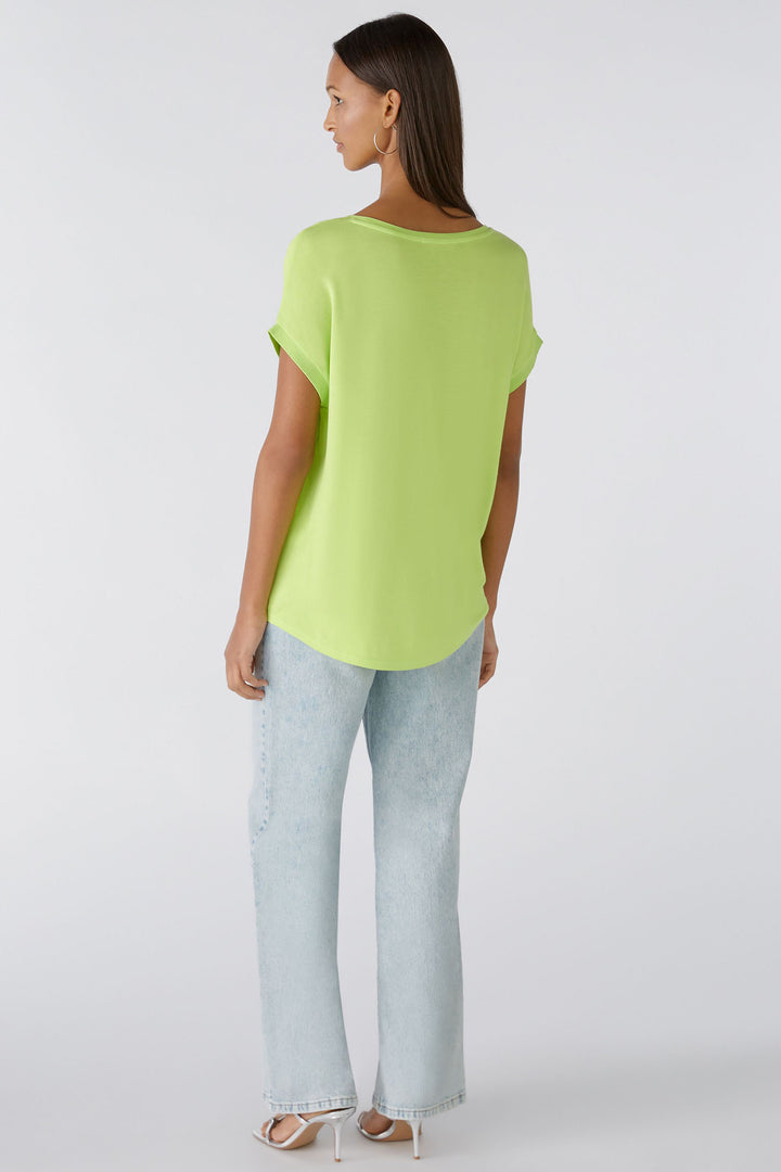 Oui 88335 Ayano Tender Shoot Green Short Sleeve Wide Neck Top - Olivia Grace Fashion