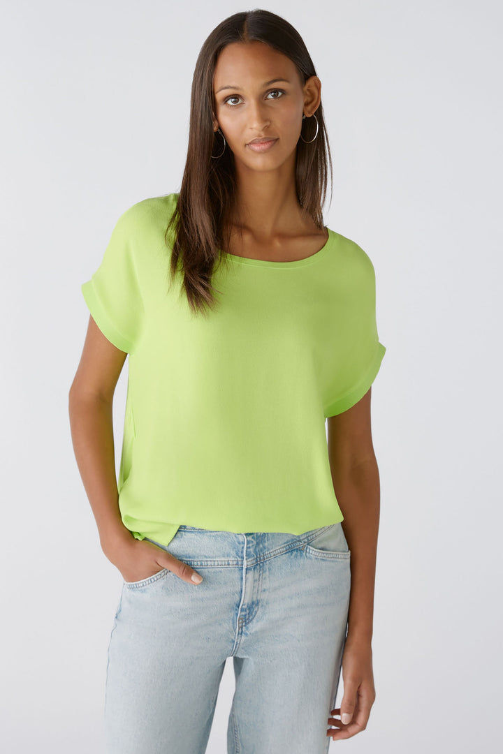 Oui 88335 Ayano Tender Shoot Green Short Sleeve Wide Neck Top - Olivia Grace Fashion