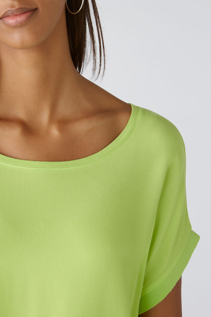 Oui 88335 Ayano Tender Shoot Green Short Sleeve Wide Neck Top - Olivia Grace Fashion