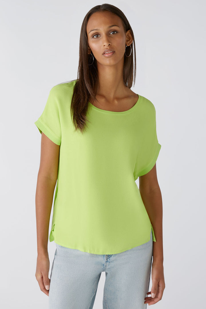 Oui 88335 Ayano Tender Shoot Green Short Sleeve Wide Neck Top - Olivia Grace Fashion