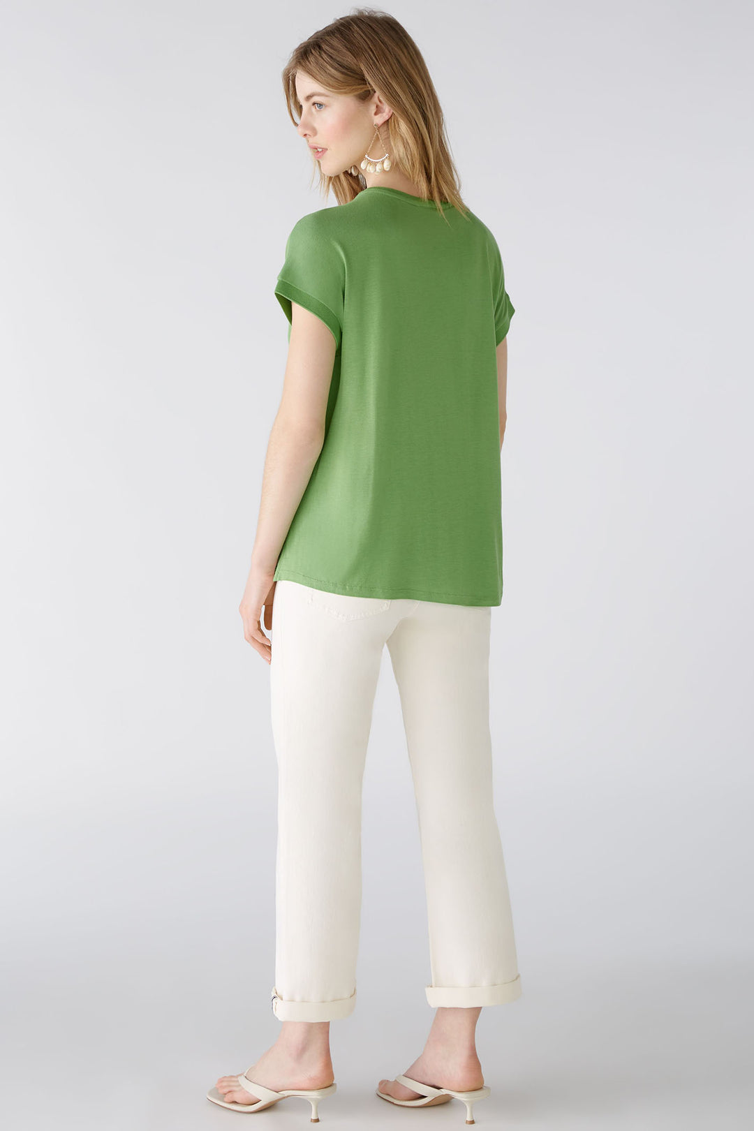 Oui 88335 Green Ayano Wide Neck Cap Sleeve Top - Olivia Grace Fashion