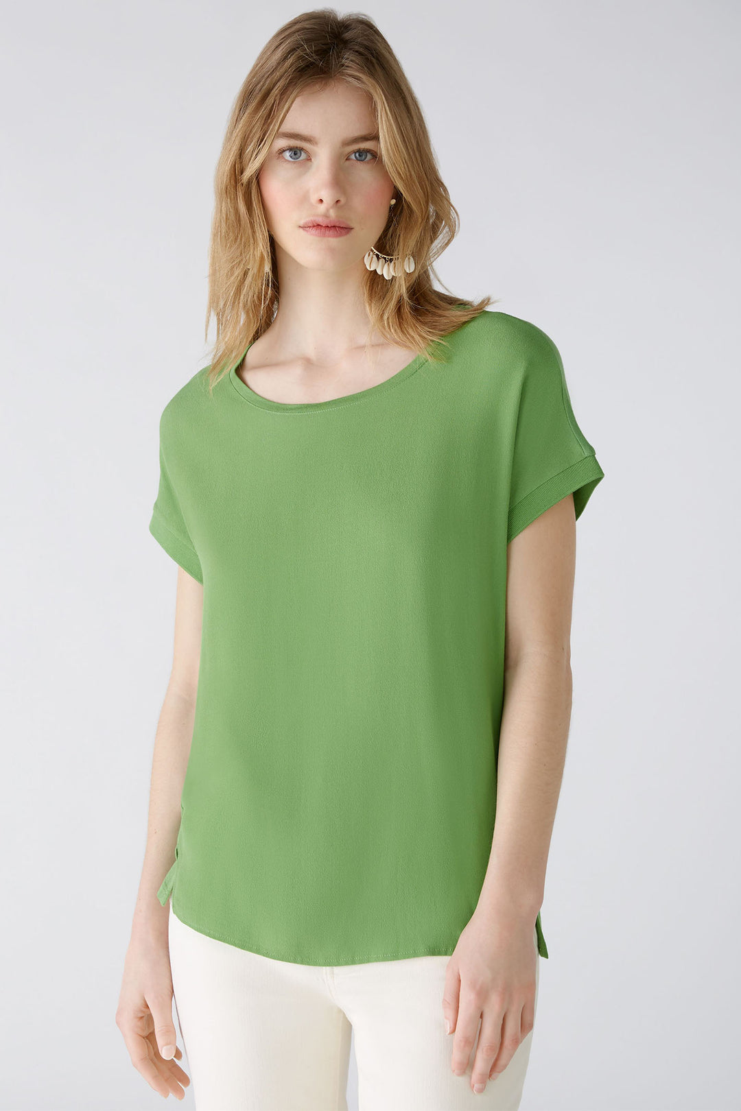 Oui 88335 Green Ayano Wide Neck Cap Sleeve Top - Olivia Grace Fashion