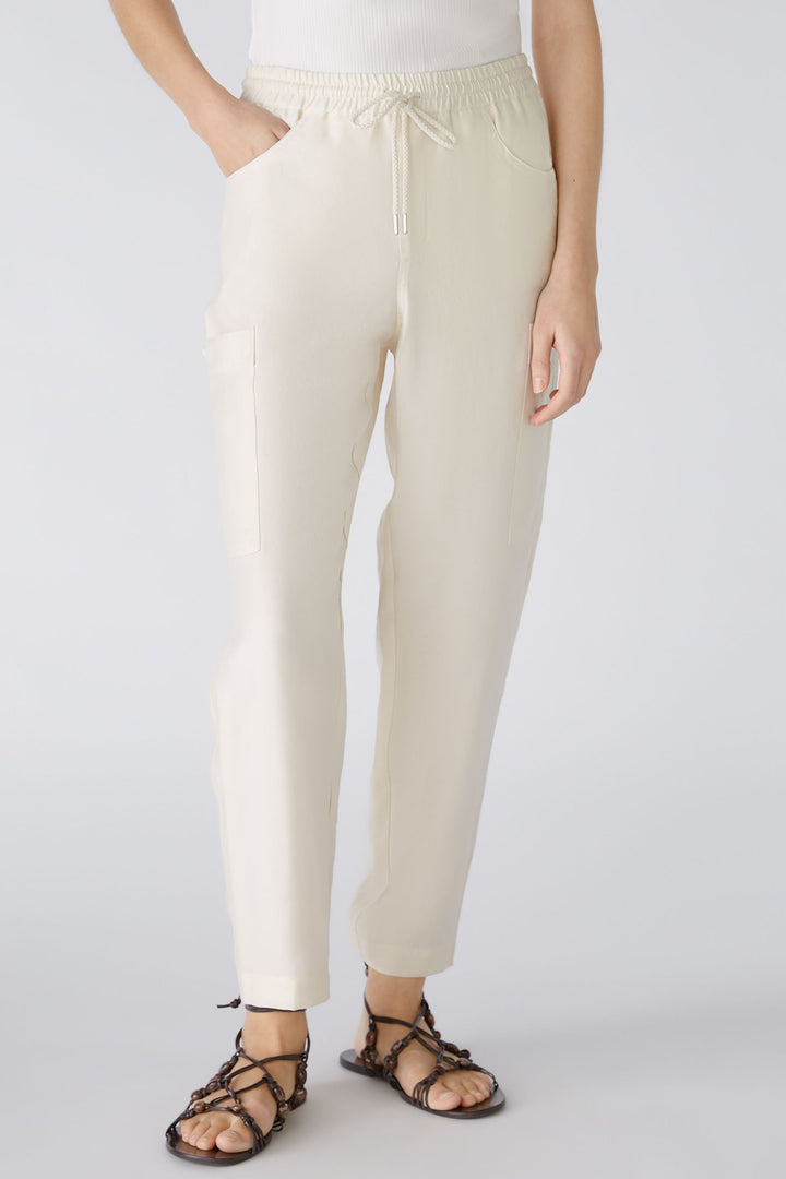 Oui 88388 Almond Milk Cream Drawstring Waist Trousers - Olivia Grace Fashion