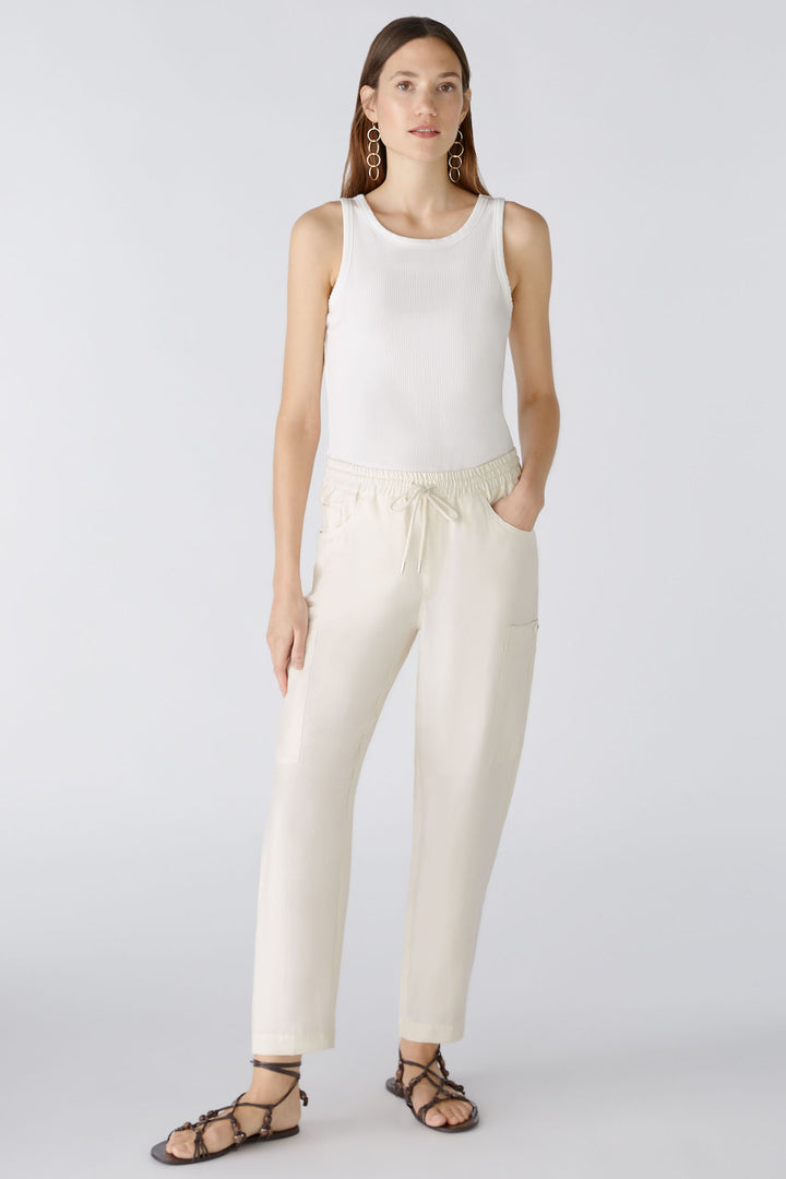 Oui 88388 Almond Milk Cream Drawstring Waist Trousers - Olivia Grace Fashion
