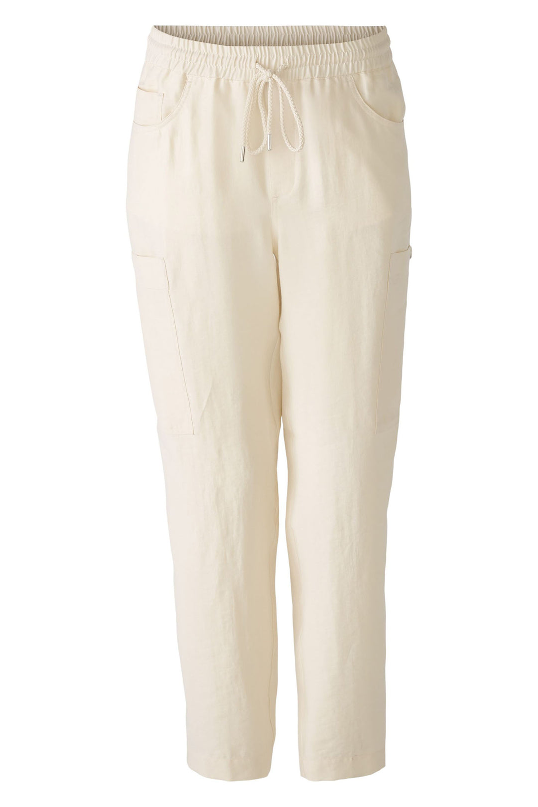 Oui 88388 Almond Milk Cream Drawstring Waist Trousers - Olivia Grace Fashion